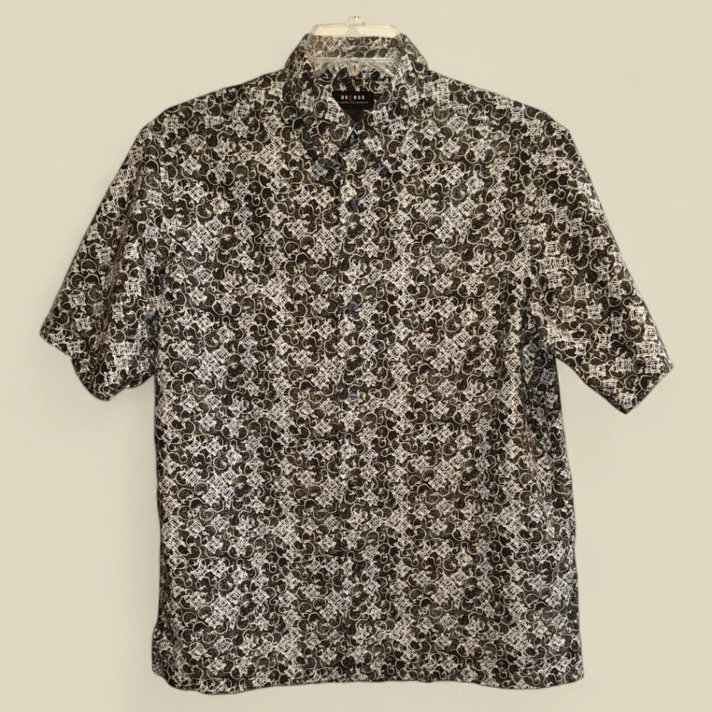 Axcess A Claiborne Co. Men’s  L Gray, Olive Green, Tan Print Shirt
